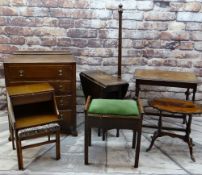 ASSORTED OCCASIONAL FURNITURE including four drawer chest, oak gateleg table, a standard lamp,