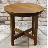 ARTS & CRAFTS STICKLEY-STYLE JOINED OAK TABLE, circular with four uprights and X-stretcher, ebony