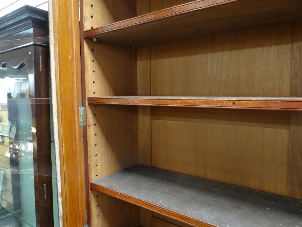 VICTORIAN WALNUT BOOKCASE, ogee cornice, glazed doors, adjustable shelves, two frieze drawers, - Image 4 of 16