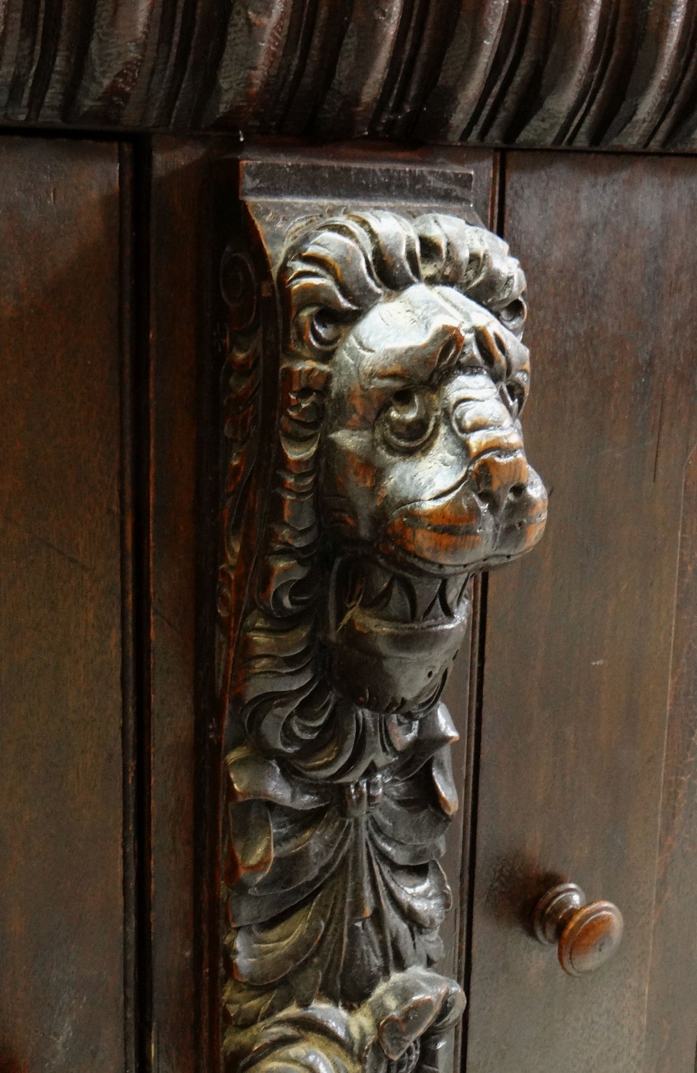 ANTIQUE CARVED OAK SIDE CABINET, decorated with the 17th Century style, the top adapted form a - Image 4 of 5