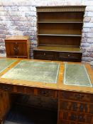 ASSORTED REPRODUCTION FURNITURE, including yewwood pedestal desk 182cm wide, filing cabinet 50cm