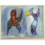 ATTRIBUTED TO AKOS BIRO (Hungarian, 1911-2002) oil on board - two abstract dancing figures, 27 x