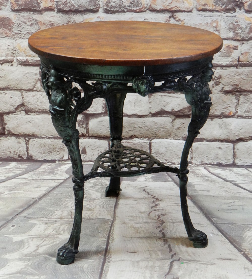 MODERN VICTORIAN-STYLE METAL & STAINED WOOD PUB TABLE, legs pierced and cast with Britannia, llion's - Image 2 of 4