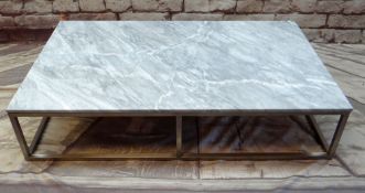 CONTEMPORARY ITALIAN MAXALTO GREY VEINED MARBLE & CHROME 'LONG JOHN' COFFEE TABLE,160w x 90d x 36cms