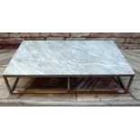 CONTEMPORARY ITALIAN MAXALTO GREY VEINED MARBLE & CHROME 'LONG JOHN' COFFEE TABLE,160w x 90d x 36cms