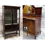 EARLY 20TH CENTURY FURNITURE comprising mahogany china cabinet with shaped doors and glazed sides,