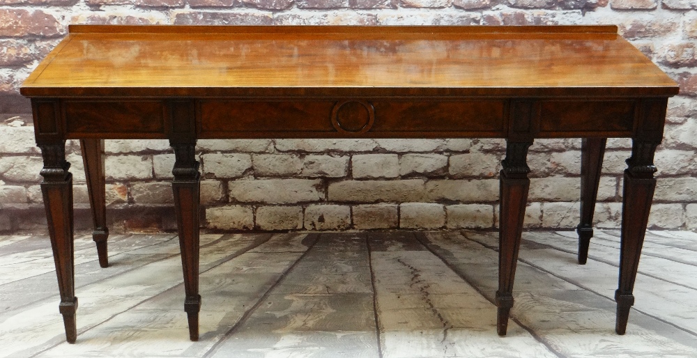 GOOD 19TH CENTURY REGENCY STYLE MAHOGANY & EBONY STRUNG SERVING TABLE, rectangular top with low