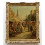 WILLIAM DOMMERSON (1850-1927) oil on canvas - The Flower Market Caen, signed, titled and signed