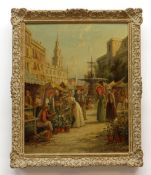 WILLIAM DOMMERSON (1850-1927) oil on canvas - The Flower Market Caen, signed, titled and signed