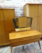 ALFRED COX MID-CENTURY WALNUT BEDROOM SUITE comprising dressing table 120cms w, tall and short