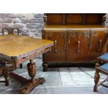 ELIZABETHAN-STYLE GOLDEN OAK DINING SUITE, comprising draw leaf dining table, with moulded edge,