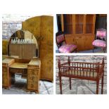 ASSORTED FURNITURE to include G-Plan display cabinet, pair of Victiorian side chairs, 1930s burr