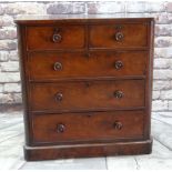 LATE VICTORIAN WALNUT CHEST, fitted two short and three long drawers, turned handles, plinth base,