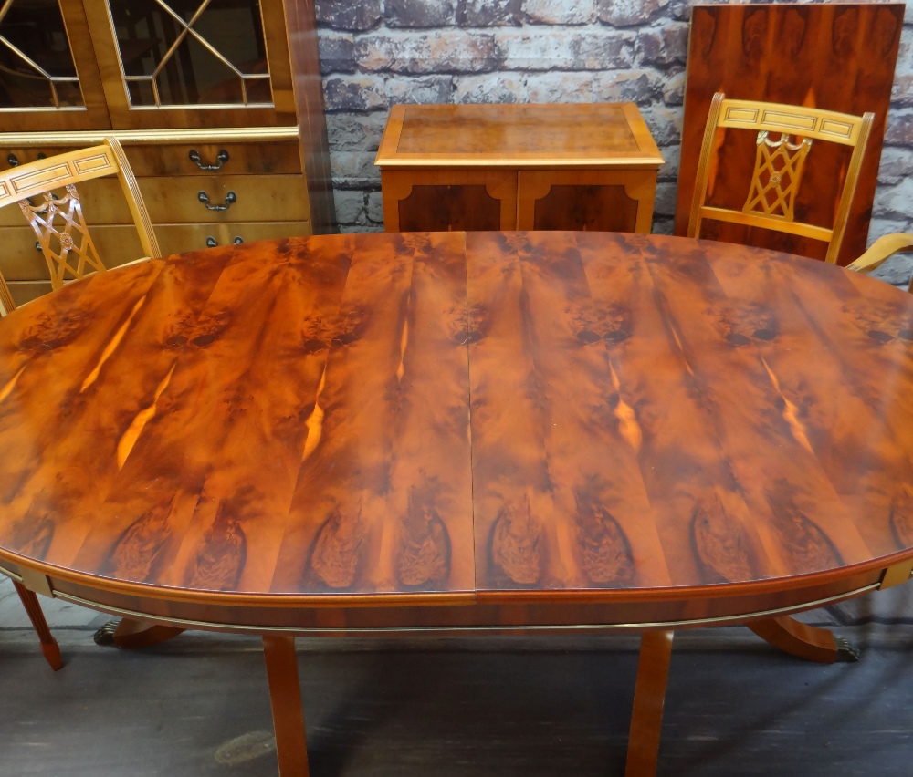 MODERN REPRODUCTION YEW WOOD FURNITURE, comprising extending dining table, 240cms long (extended), - Image 3 of 6