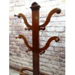 VICTORIAN MAHOGANY HALL STAND, with scrolled arms, turned hooks, and metal inset stick stand base,