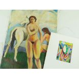 MANNER OF BELA KADAR (Hungarian, 1877-1956) two works: (i) oil on canvas - Horse and nudes, bears