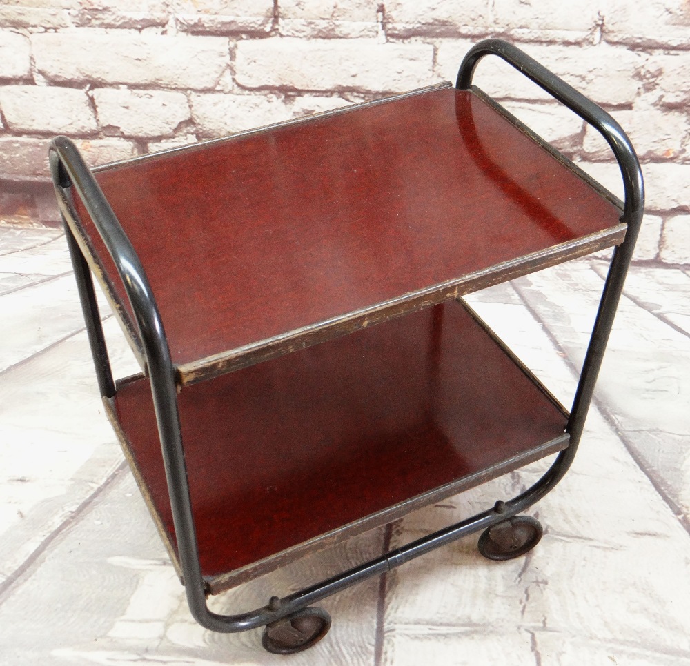 FRANK GUILLE FOR KANDYA: vintage formica and tubular steel tea trolley, label, 62cms wide. - Image 2 of 3