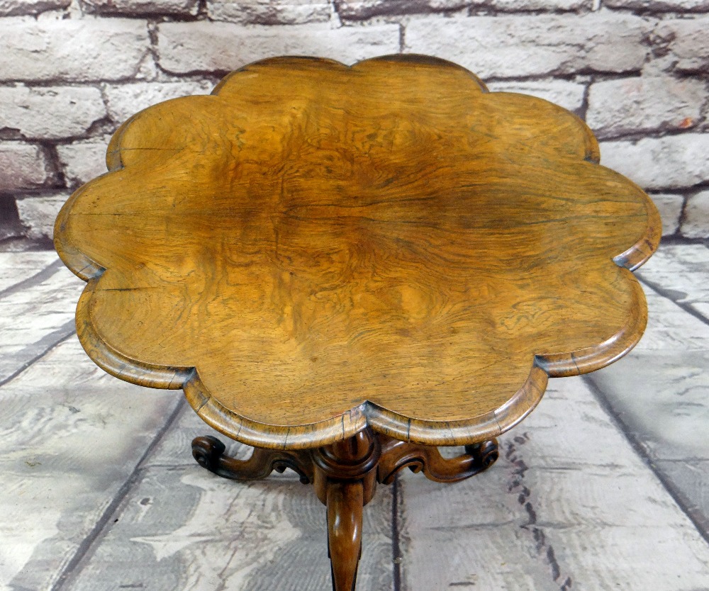 VICTORIAN ROSEWOOD TRIPOD TABLE, shaped top on fluted column and scrolled feet., 68cms diam - Image 2 of 17