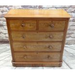 VICTORIAN MAHOGANY CHEST, fitted two short and three long graduated drawers, on plinth with