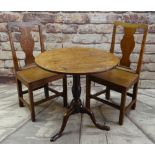 EARLY 19TH CENTURY MAHOGANY TRIPOD TABLE & TWO COUNTRY GEORGIAN OAK ARMCHAIRS, table 69cms