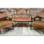 THREE ASSORTED SALON SEATS IN PINK VELURE/DRAYLON UPHOLSTERY, comprising settee and two chairs,