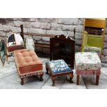 ASSORTED OCCASIONAL FURNITURE, including three footstools, dressing table triple mirror, narrow wall