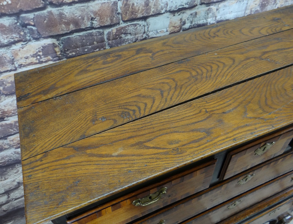 WILLIAM & MARY JOINED OAK, WALNUT CROSSBANDED, PARCEL EBONISED AND MARQUETRY CHEST ON STAND, elm - Image 7 of 11