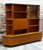 LARGE G-PLAN TEAK MODULAR LOUNGE CABINET, including cupboards with glazed display sections, corner