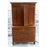 EARLY 20TH CENTURY LINEN PRESS with shaped cornice, panelled doors above arrangement of four