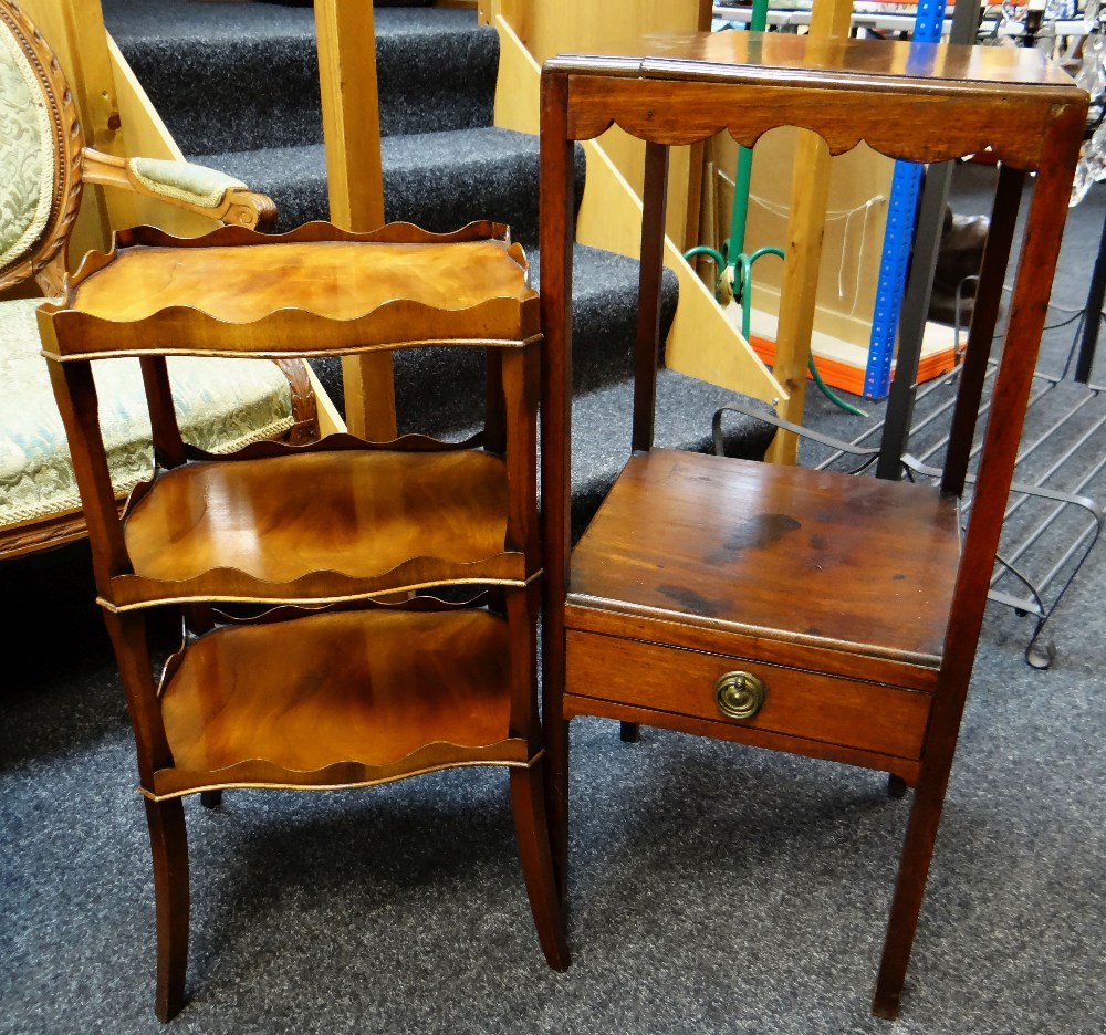 TWO OCCASIONAL TABLES, comprising a Georgian-style square corner table with under-tier and drawer,