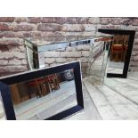 CONTEMPORARY MIRROR GLASS HALL TABLE & PAIR WALL MIRRORS, table 122w x 40d x 89cms h, mirrors 92 x