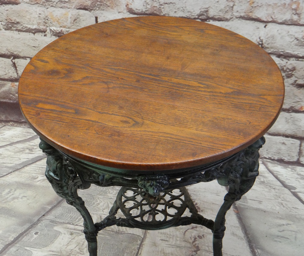 MODERN VICTORIAN-STYLE METAL & STAINED WOOD PUB TABLE, legs pierced and cast with Britannia, llion's - Image 4 of 4