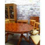 MODERN REPRODUCTION YEW WOOD FURNITURE, comprising extending dining table, 240cms long (extended),