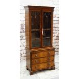 BEVAN FUNNEL REPRODUX MAHOGANY DWARF BOOKCASE, dentil cornice, astragal glazed doors and chest