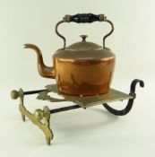 19TH CENTURY KETTLE & HANGING TRIVET, latter with pierced plate and handle (2)