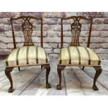 PAIR OF EARLY GEORGIAN-STYLE MAHOGANY DINING CHAIRS with carved backs, stuff-over seats and acanthus