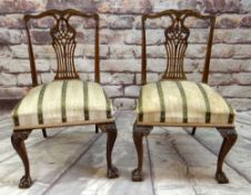 PAIR OF EARLY GEORGIAN-STYLE MAHOGANY DINING CHAIRS with carved backs, stuff-over seats and acanthus