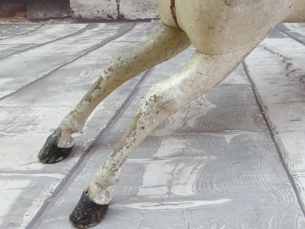 ENGLISH CARVED WOOD ROCKING HORSE, probably 19th Century, later painted body with remains of - Image 3 of 8