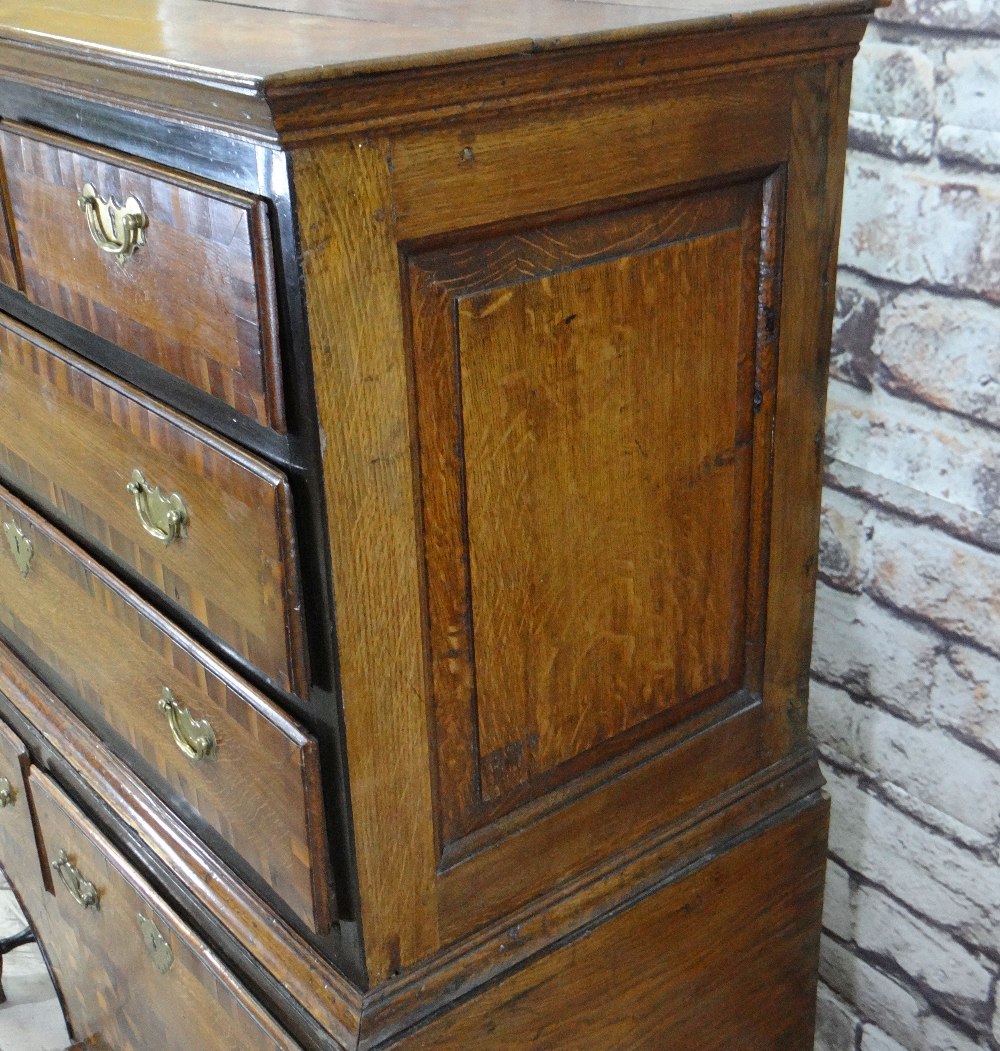 WILLIAM & MARY JOINED OAK, WALNUT CROSSBANDED, PARCEL EBONISED AND MARQUETRY CHEST ON STAND, elm - Image 2 of 11