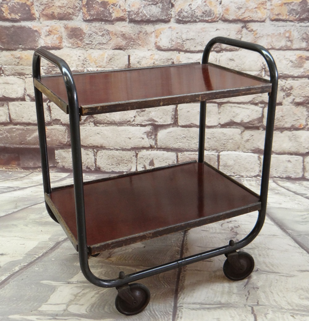 FRANK GUILLE FOR KANDYA: vintage formica and tubular steel tea trolley, label, 62cms wide.