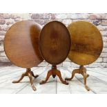 THREE 19TH CENTURY TRIPOD TABLES including one with oval tray top with shell pattera inlaid