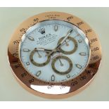 ROLEX DAYTONA COSMOGRAPH DEALER'S POINT OF SALE WALL CLOCK, 'rose gold' calibrated bezel and sweep