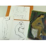 AUGUST MOSCA (Italian/American, 1907-2002) four works: (i) crayon - seated nude, signed and dated