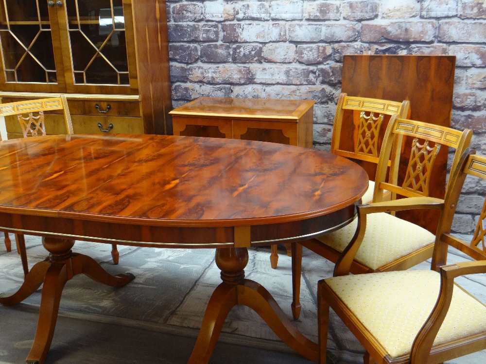 MODERN REPRODUCTION YEW WOOD FURNITURE, comprising extending dining table, 240cms long (extended), - Image 2 of 6