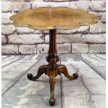 VICTORIAN ROSEWOOD TRIPOD TABLE, shaped top on fluted column and scrolled feet., 68cms diam