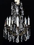 MODERN FRENCH-STYLE METAL & GLASS SIX-LIGHT CAGE CHANDELIER, 75h x 55cms diam.