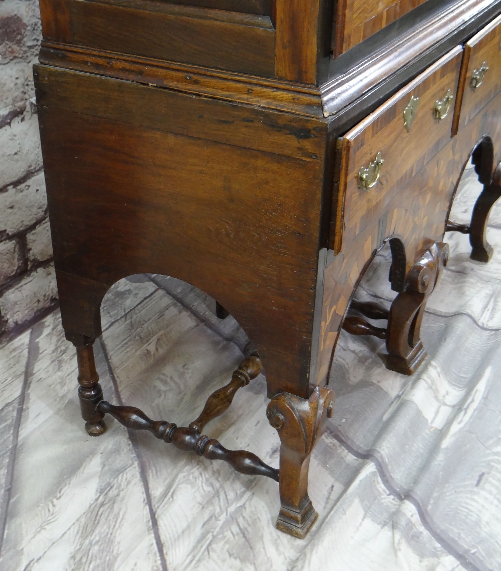 WILLIAM & MARY JOINED OAK, WALNUT CROSSBANDED, PARCEL EBONISED AND MARQUETRY CHEST ON STAND, elm - Image 5 of 11