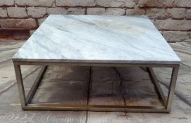 CONTEMPORARY ITALIAN MAXALTO GREY VEINED MARBLE & CHROME OCCASIONAL TABLE, 90w x 90d x 36cms h