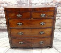 REGENCY MAHOGANY & EBONY STRUNG BOWFRONT CHEST, fitted two short and three graduated long drawers