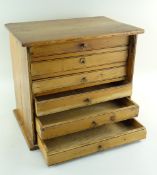 19TH CENTURY PINE SPECIMEN CABINET, fitted six drawers with later ring pulls, 40.5w x 28d x 36cms